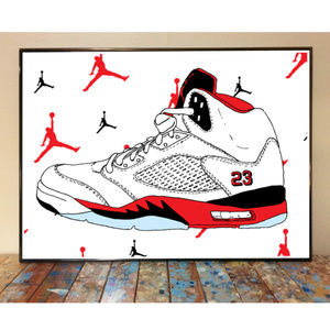 11x17 AIR JORDAN 5 FIRE RED SNEAKER ART PRINT